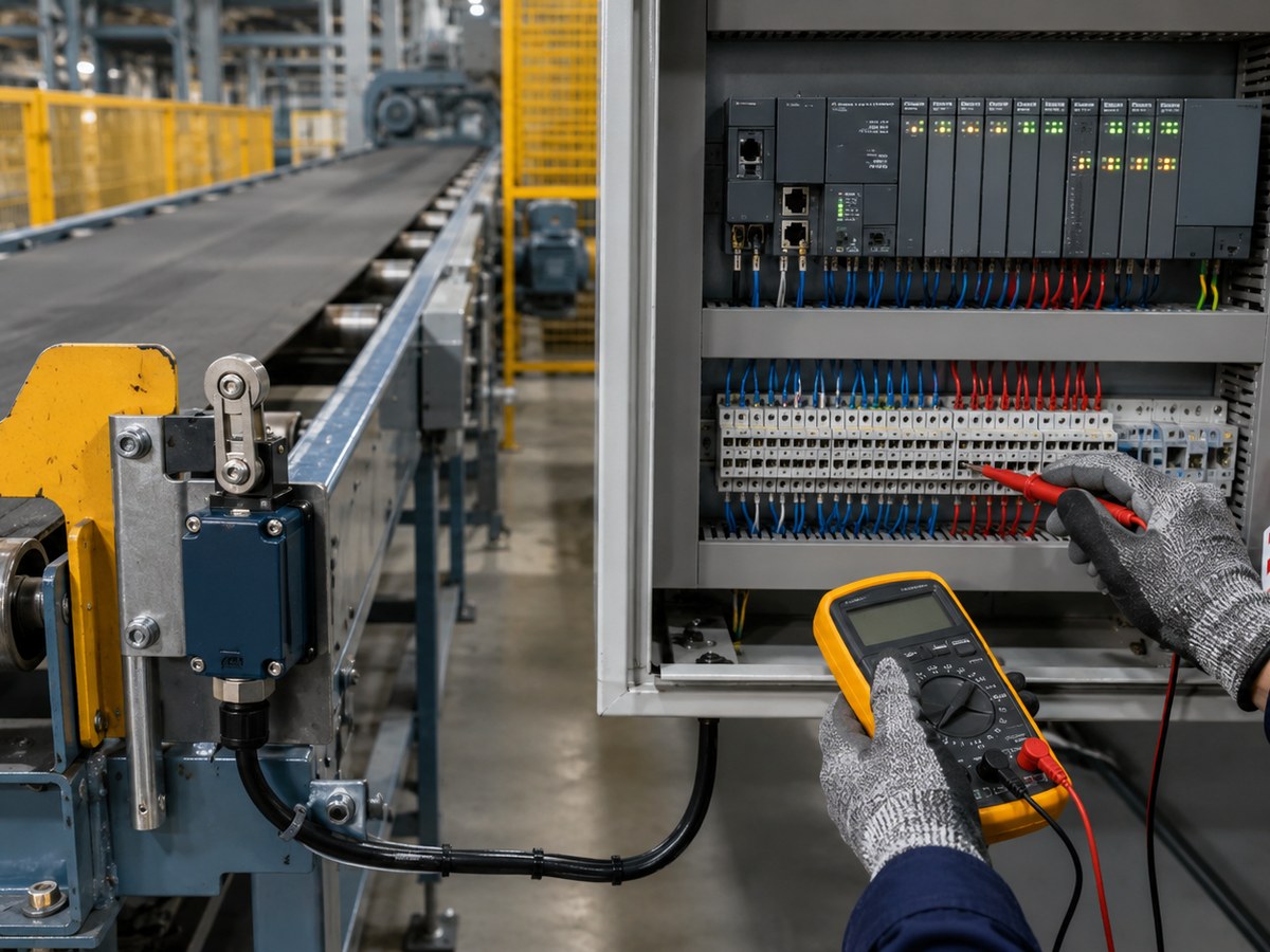 Limit Switch Wiring for Conveyor Safety: NO/NC Contacts, PLC Inputs, and Test Steps