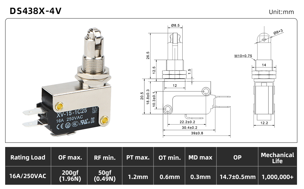 DS438X-4V dimensions and source specifications