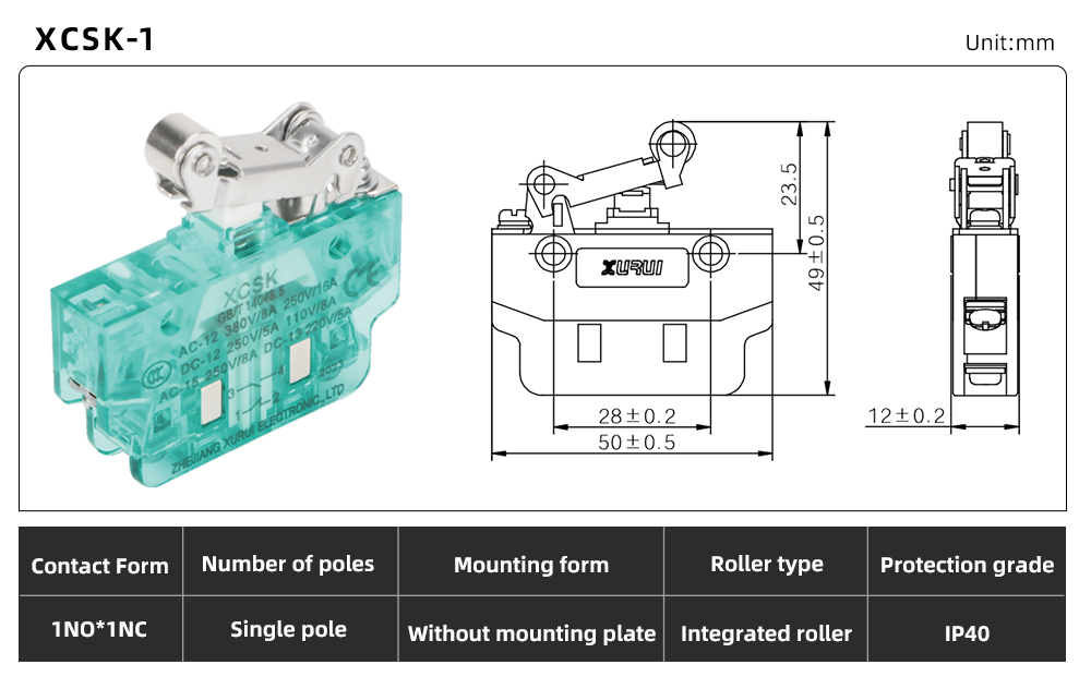 XCSK Series Magnetic Micro Switch XCSK-1 dimension image