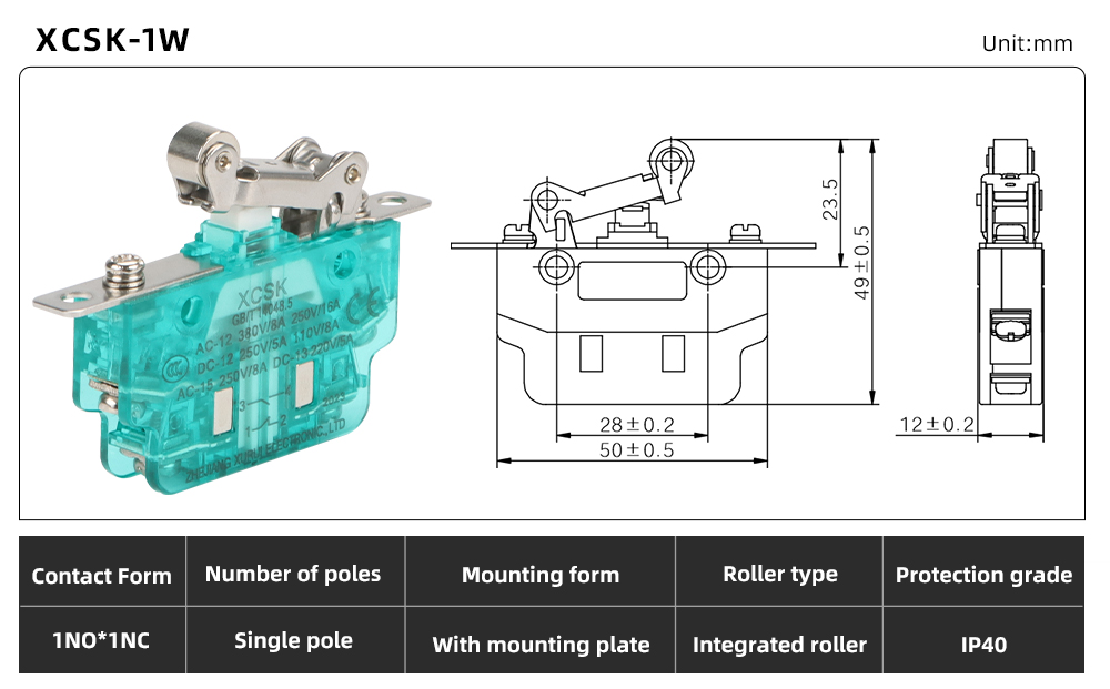 XCSK Series Magnetic Micro Switch XCSK-1W dimension image