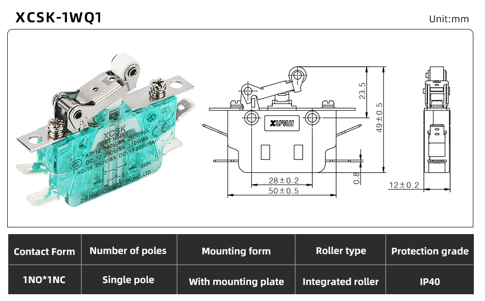 XCSK Series Magnetic Micro Switch XCSK-1WQ1 dimension image