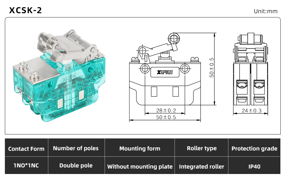 XCSK Series Magnetic Micro Switch XCSK-2 dimension image
