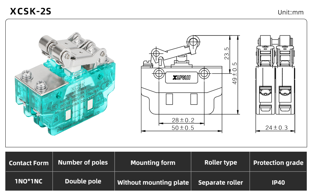 XCSK Series Magnetic Micro Switch XCSK-2S dimension image