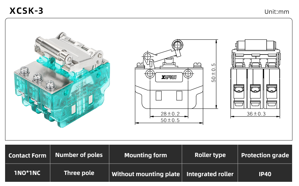 XCSK Series Magnetic Micro Switch XCSK-3 dimension image