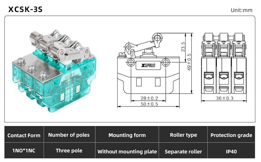 XCSK Series Magnetic Micro Switch XCSK-3S dimension image