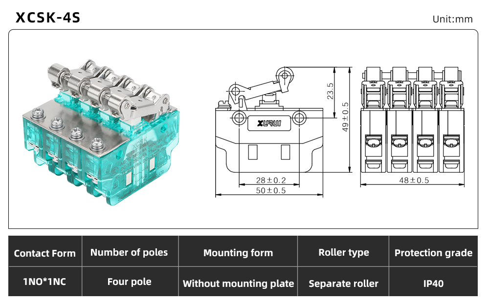 XCSK Series Magnetic Micro Switch XCSK-4S dimension image
