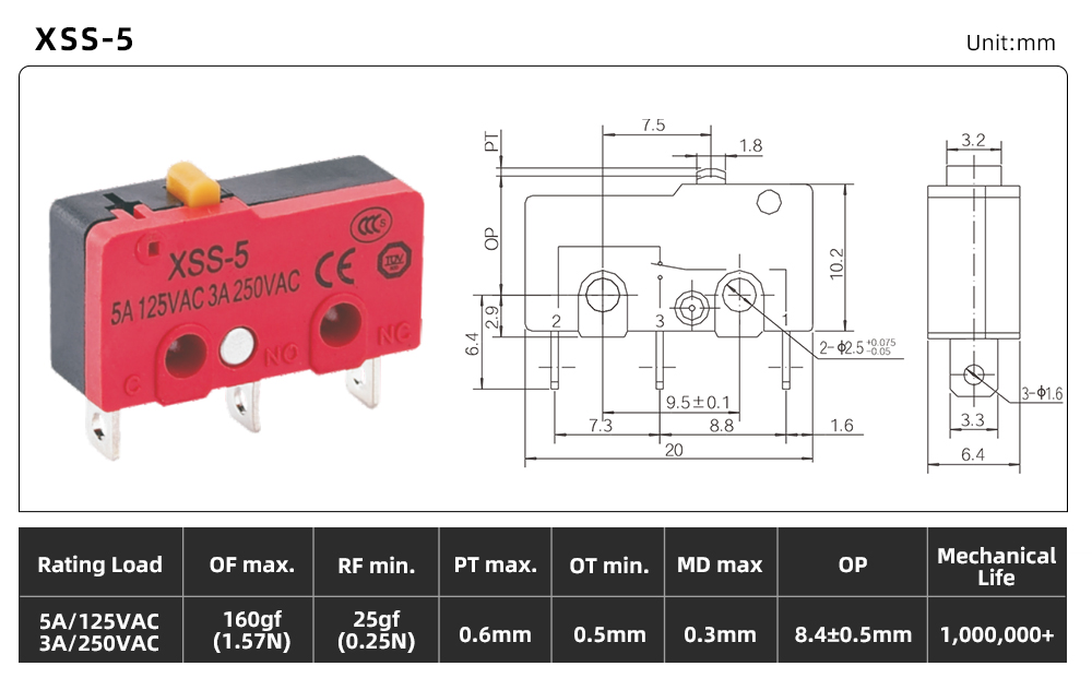 XSS-5 Series Micro Switch XSS-5 dimension image