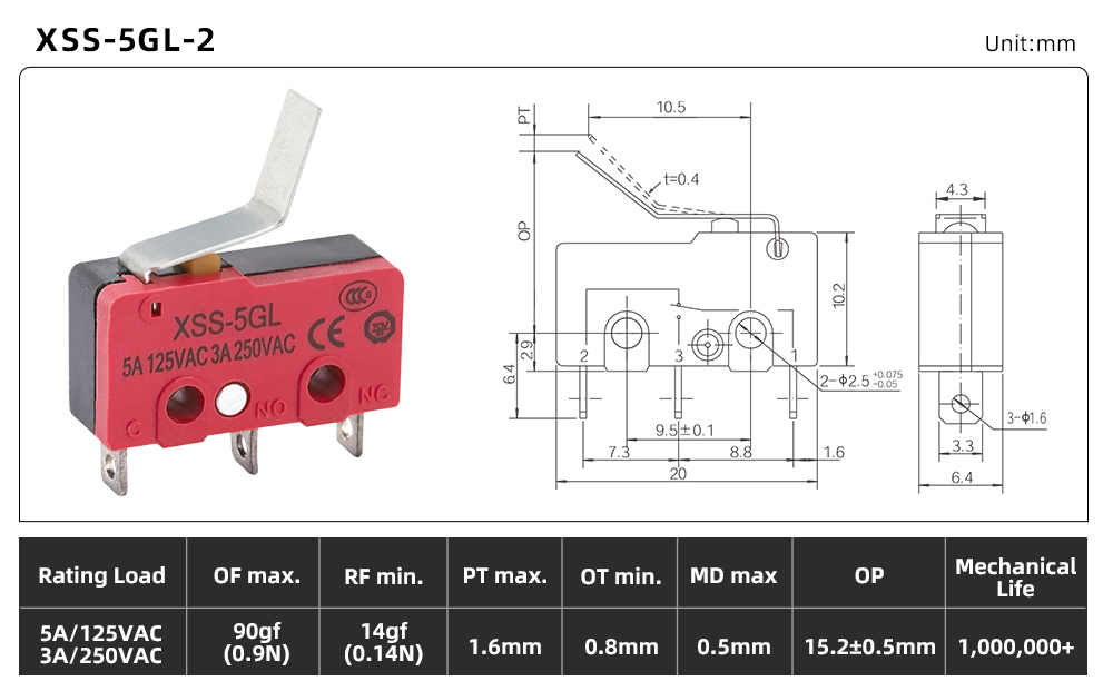 XSS-5 Series Micro Switch XSS-5GL-2