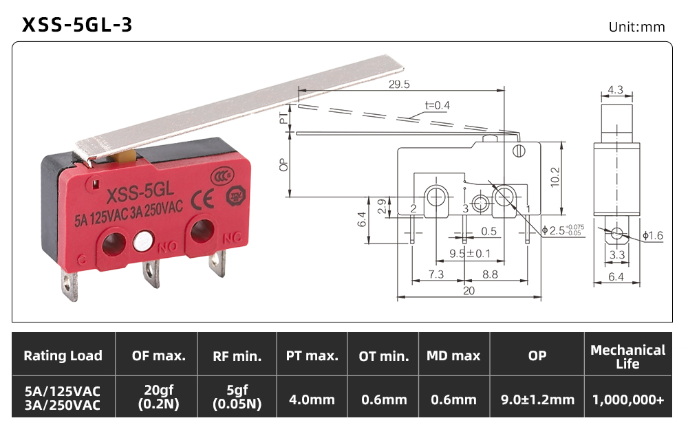 XSS-5 Series Micro Switch XSS-5GL-3