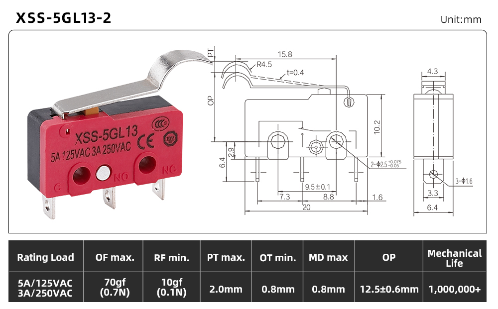 XSS-5 Series Micro Switch XSS-5GL13-2