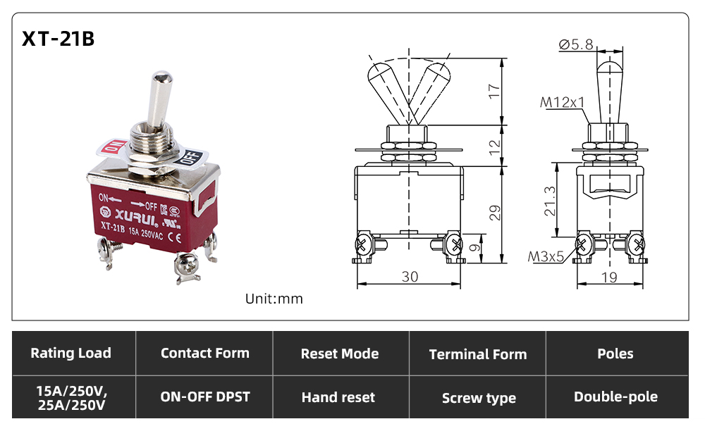 XT Series Toggle Switch XT-21B dimension image