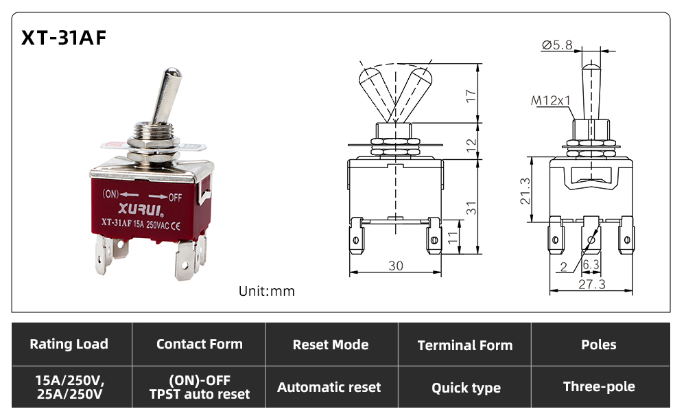 XT Series Toggle Switch XT-31AF dimension image