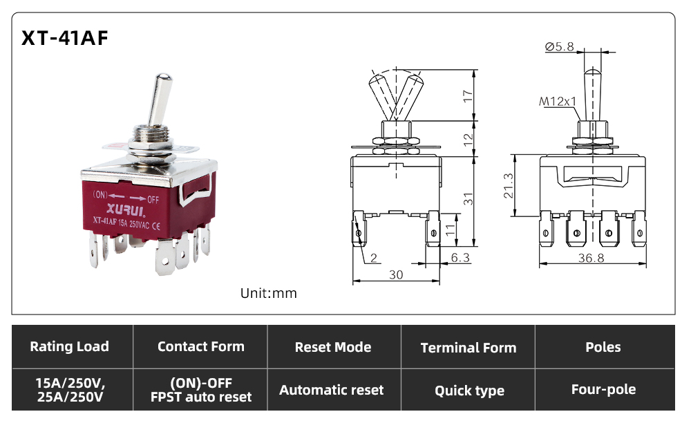 XT Series Toggle Switch XT-41AF dimension image