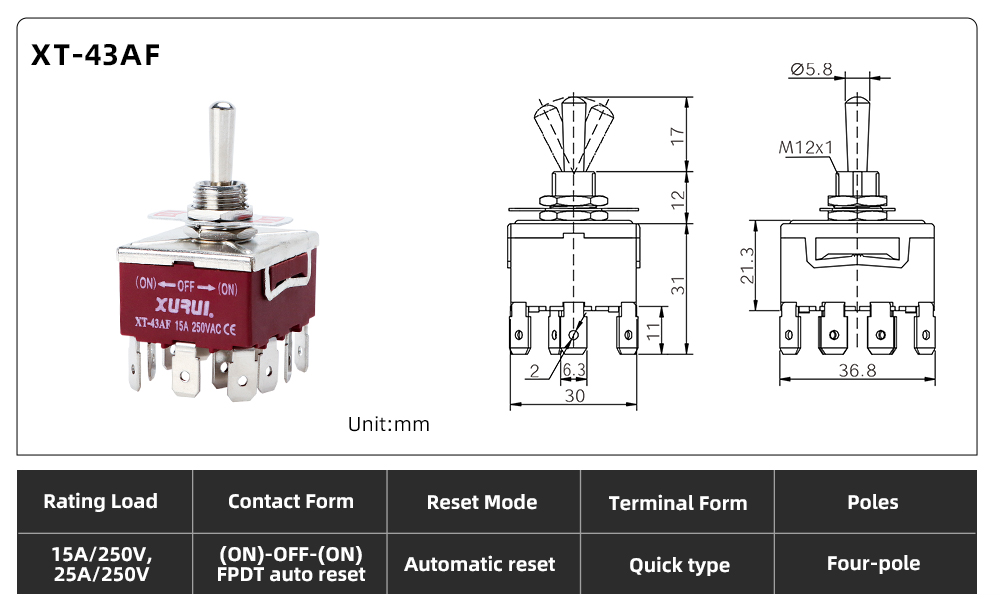 XT Series Toggle Switch XT-43AF dimension image