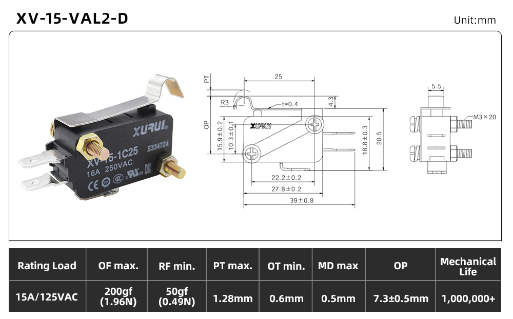 XV-15 Series Micro Switch (15A) XV-15-VAL2-D