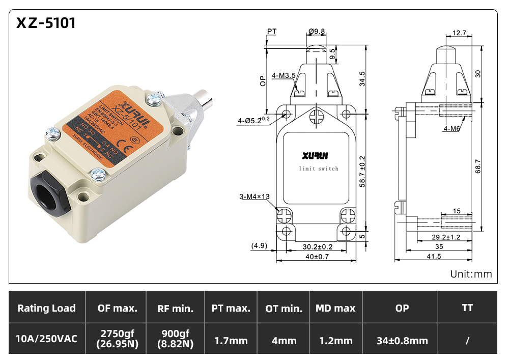 XZ5 Series Limit Switch XZ-5101 dimension image