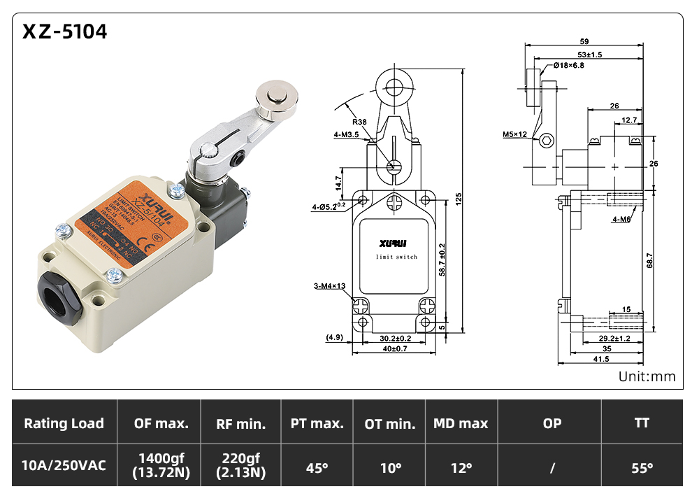 XZ5 Series Limit Switch XZ-5104 dimension image