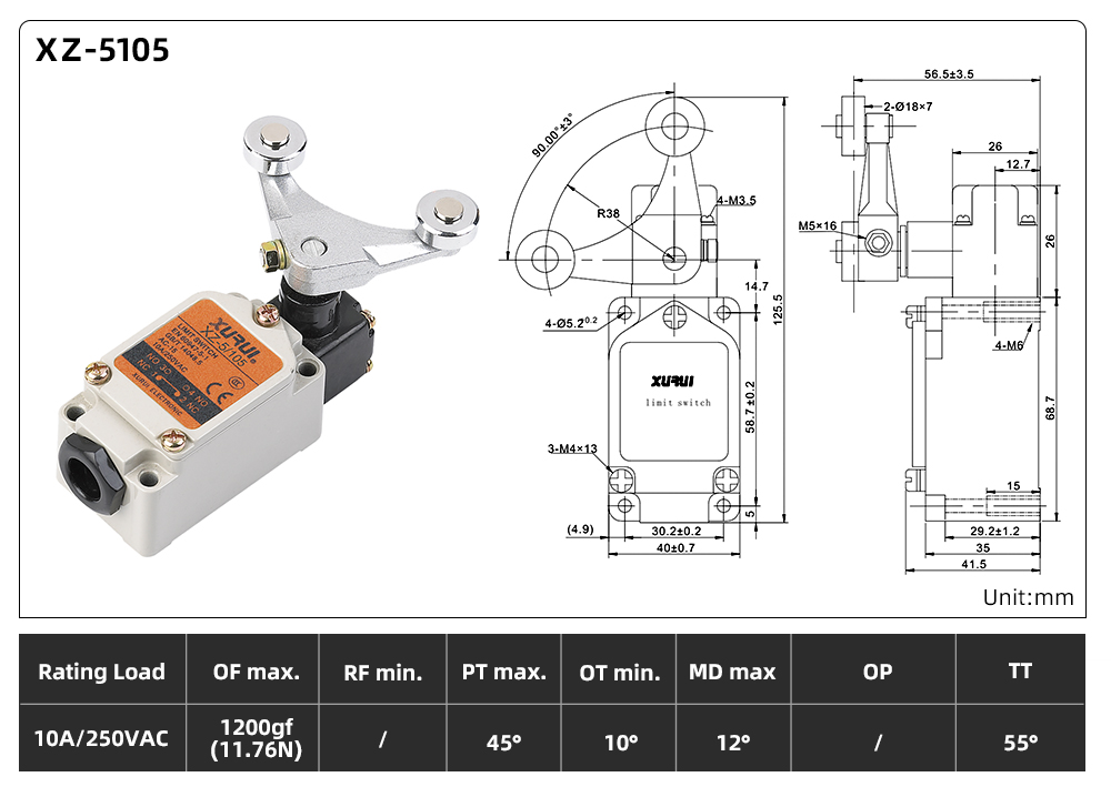XZ5 Series Limit Switch XZ-5105 dimension image