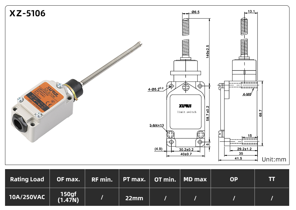 XZ5 Series Limit Switch XZ-5106 dimension image