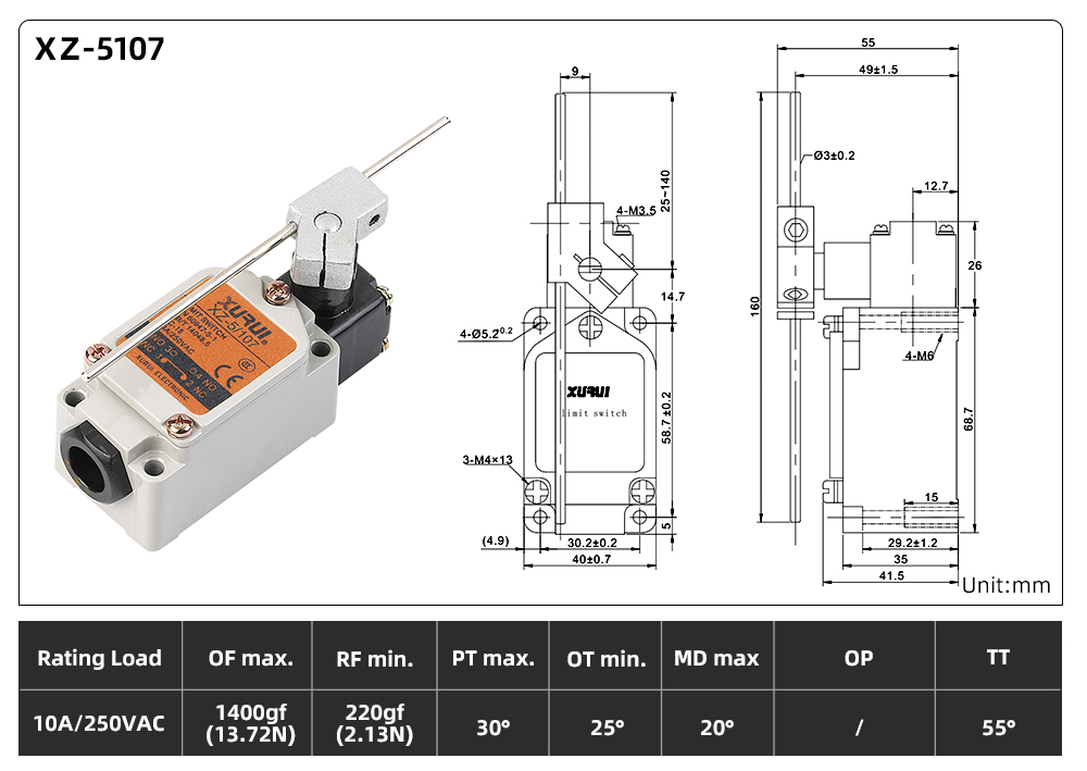 XZ5 Series Limit Switch XZ-5107 dimension image