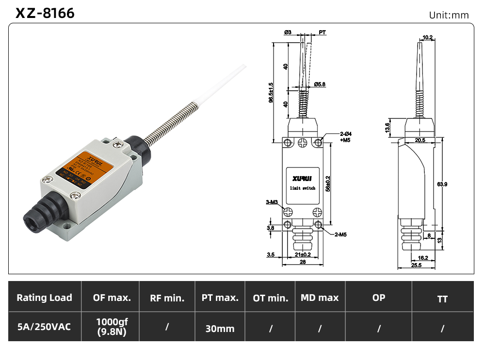 XZ8 (5A) Series Limit Switch XZ-8166 dimension image