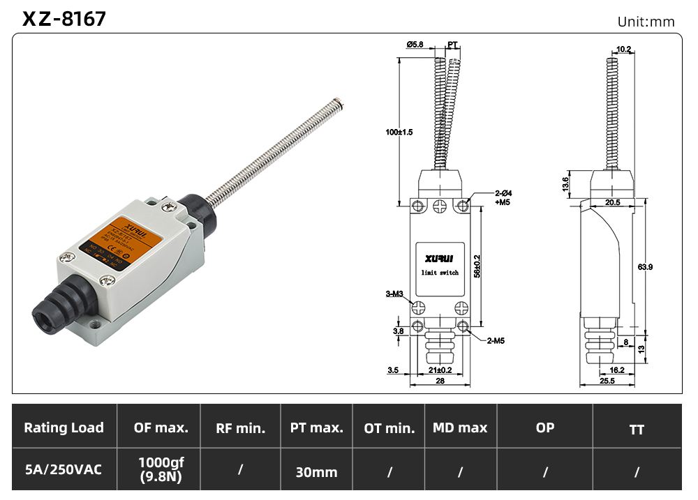 XZ8 (5A) Series Limit Switch XZ-8167 dimension image