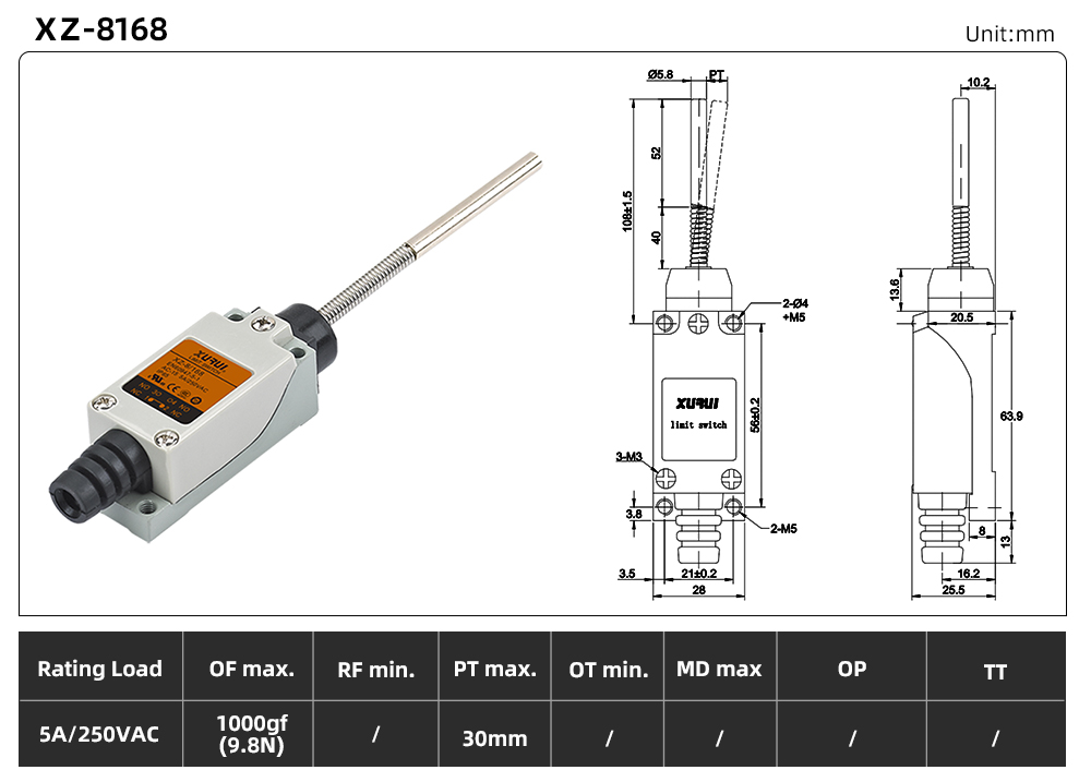 XZ8 (5A) Series Limit Switch XZ-8168 dimension image
