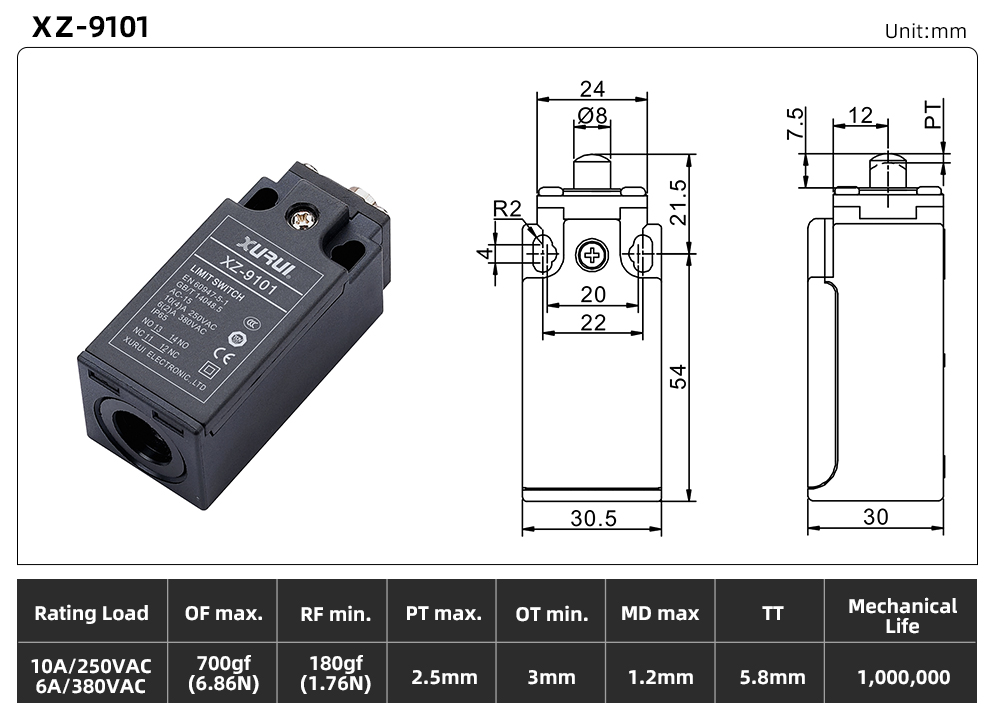 XZ9 Series Limit Switch XZ-9101 dimension image