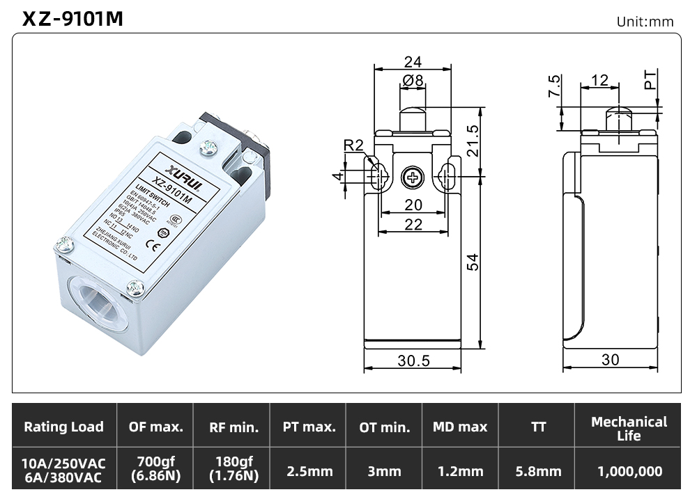 XZ9 Series Limit Switch – Metal Housing Version XZ-9101M dimension image