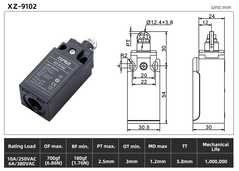 XZ9 Series Limit Switch XZ-9102 dimension image