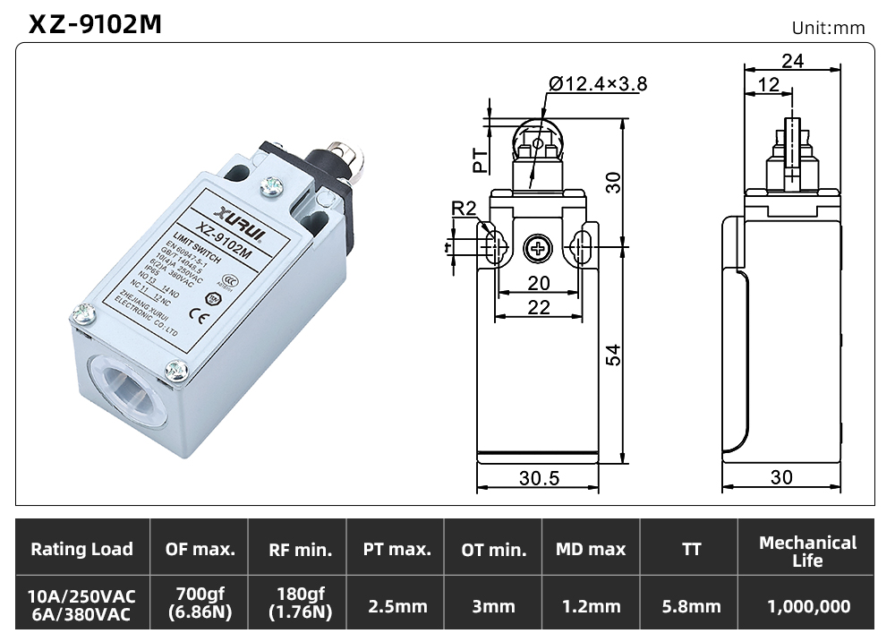 XZ9 Series Limit Switch – Metal Housing Version XZ-9102M dimension image