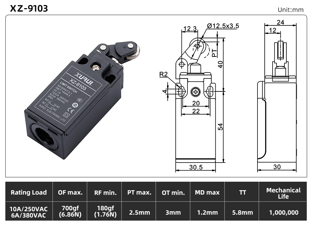 XZ9 Series Limit Switch XZ-9103 dimension image