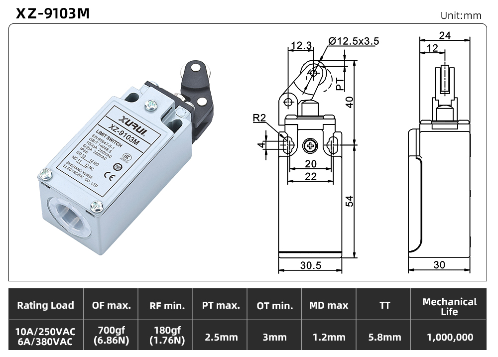 XZ9 Series Limit Switch – Metal Housing Version XZ-9103M dimension image