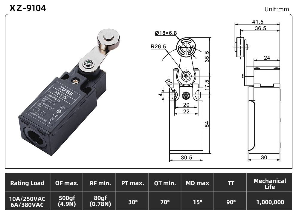 XZ9 Series Limit Switch XZ-9104 dimension image