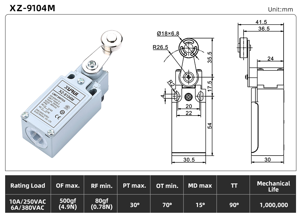 XZ9 Series Limit Switch – Metal Housing Version XZ-9104M dimension image