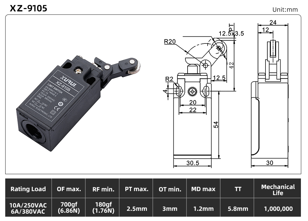 XZ9 Series Limit Switch XZ-9105 dimension image