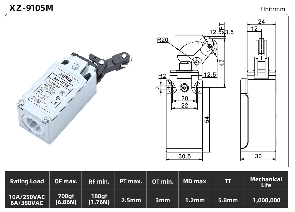 XZ9 Series Limit Switch – Metal Housing Version XZ-9105M dimension image