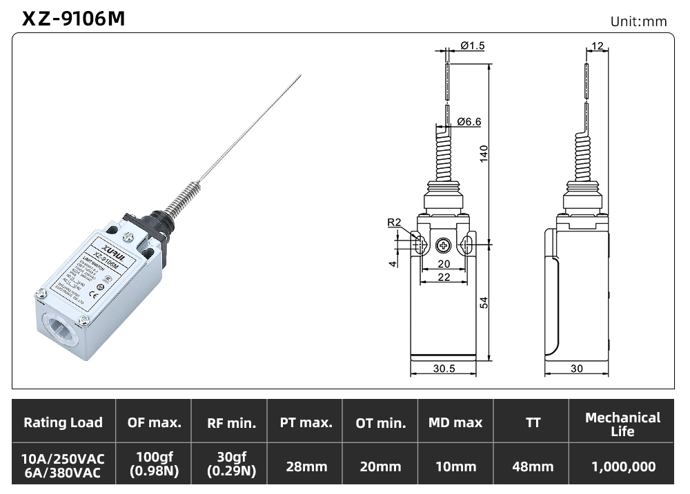 XZ9 Series Limit Switch – Metal Housing Version XZ-9106M dimension image