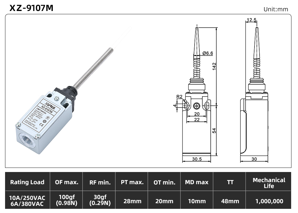 XZ9 Series Limit Switch – Metal Housing Version XZ-9107M dimension image