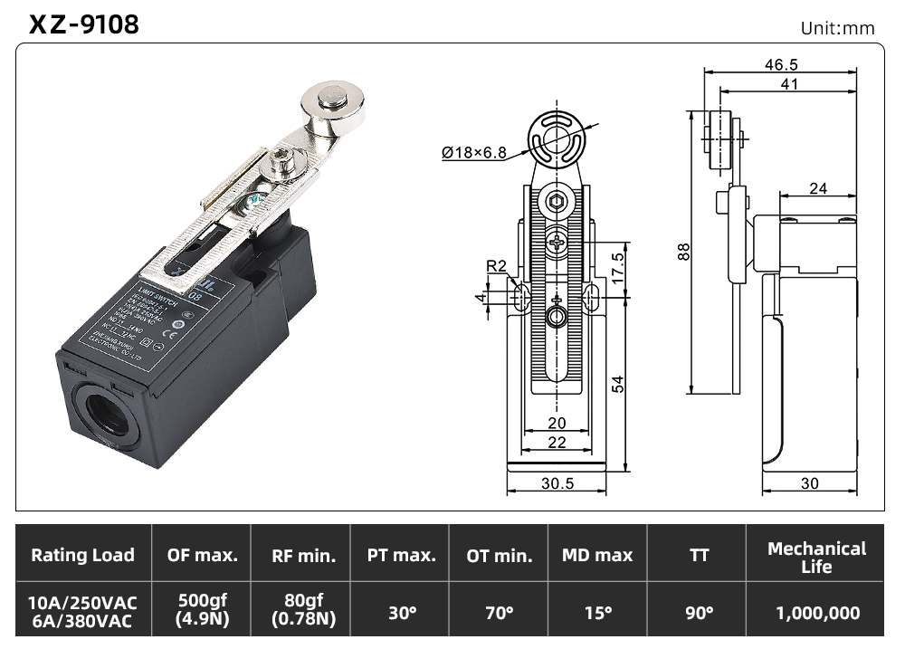 XZ9 Series Limit Switch XZ-9108 dimension image