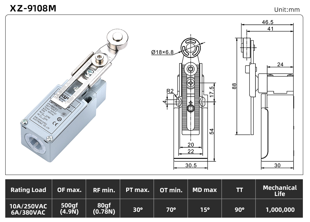 XZ9 Series Limit Switch – Metal Housing Version XZ-9108M dimension image