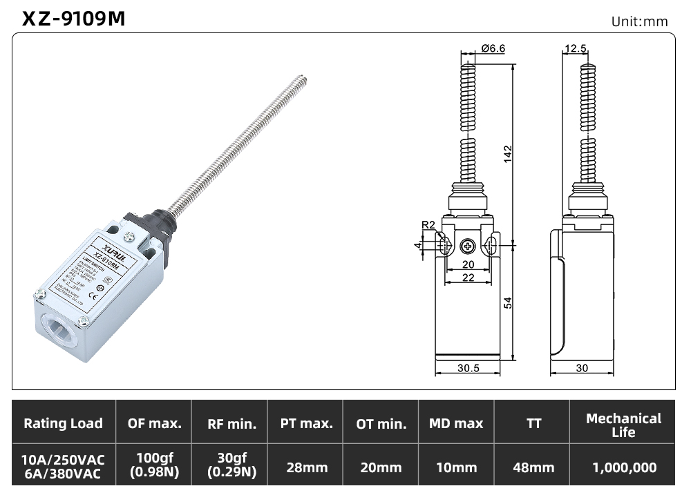 XZ9 Series Limit Switch – Metal Housing Version XZ-9109M dimension image
