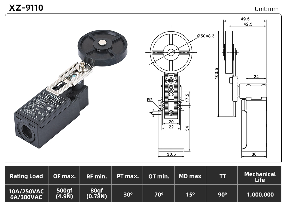 XZ9 Series Limit Switch XZ-9110 dimension image