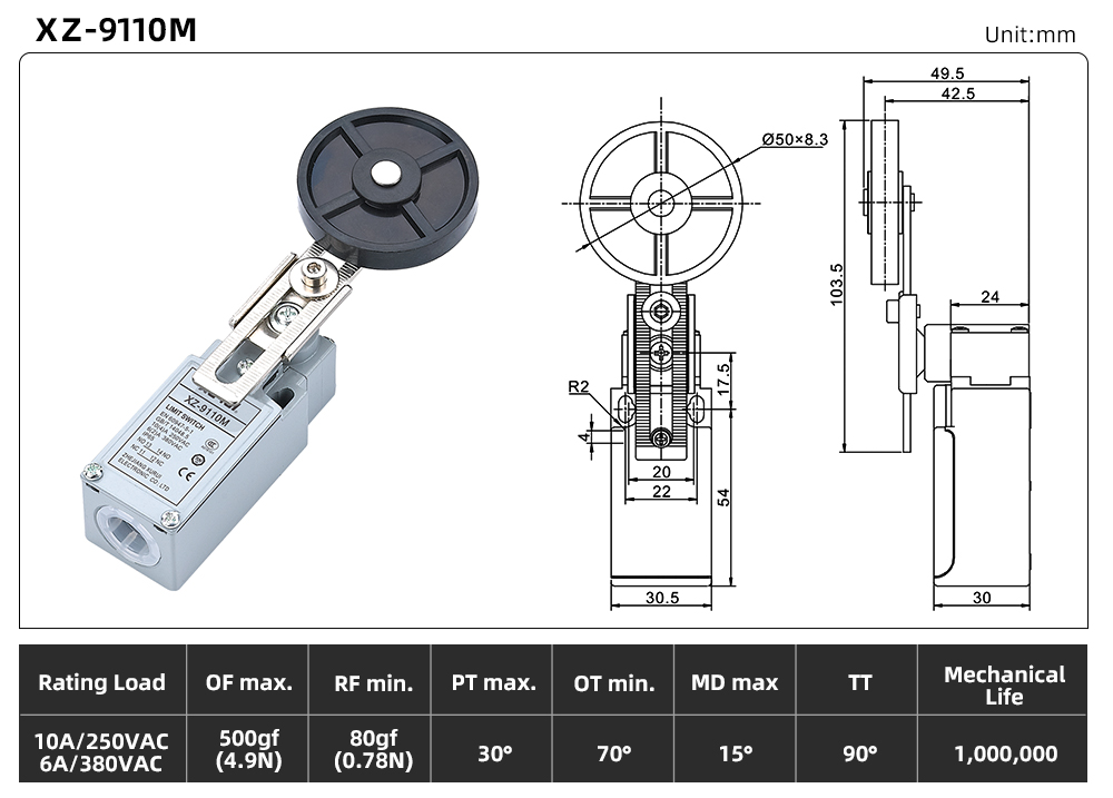 XZ9 Series Limit Switch – Metal Housing Version XZ-9110M dimension image