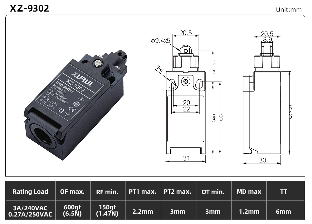XZ-93 Series Limit Switch XZ-9302 dimension image