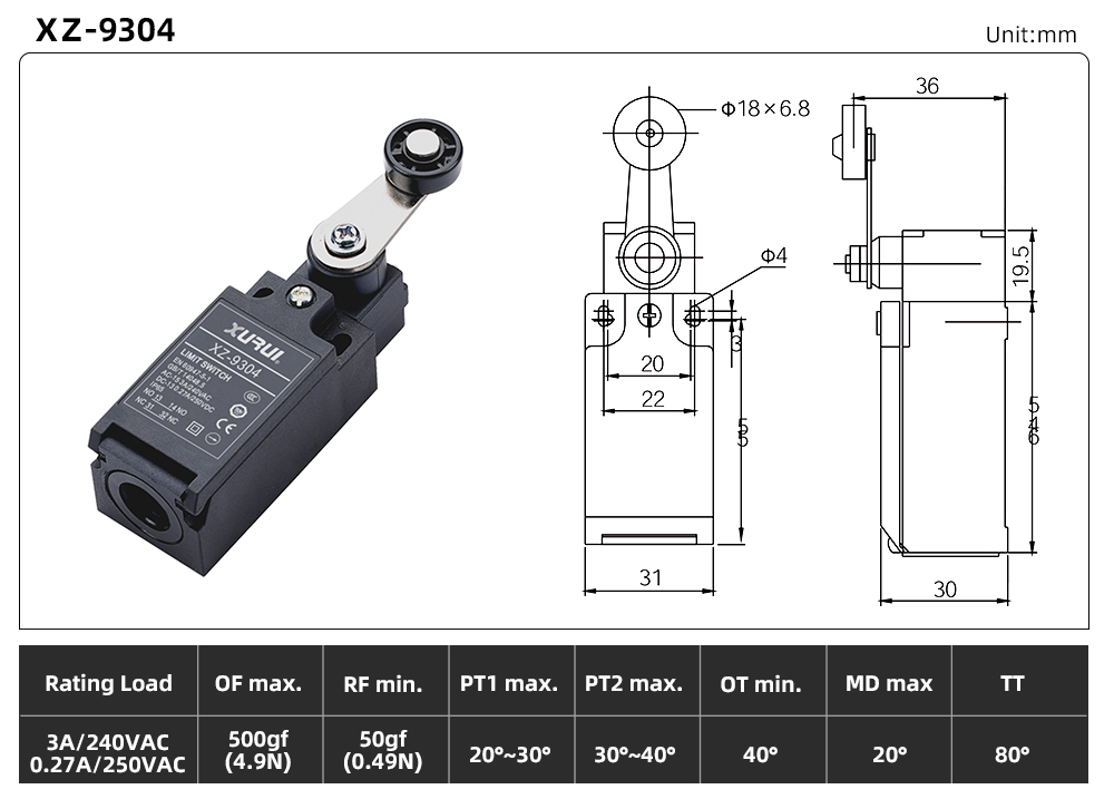 XZ-93 Series Limit Switch XZ-9304 dimension image