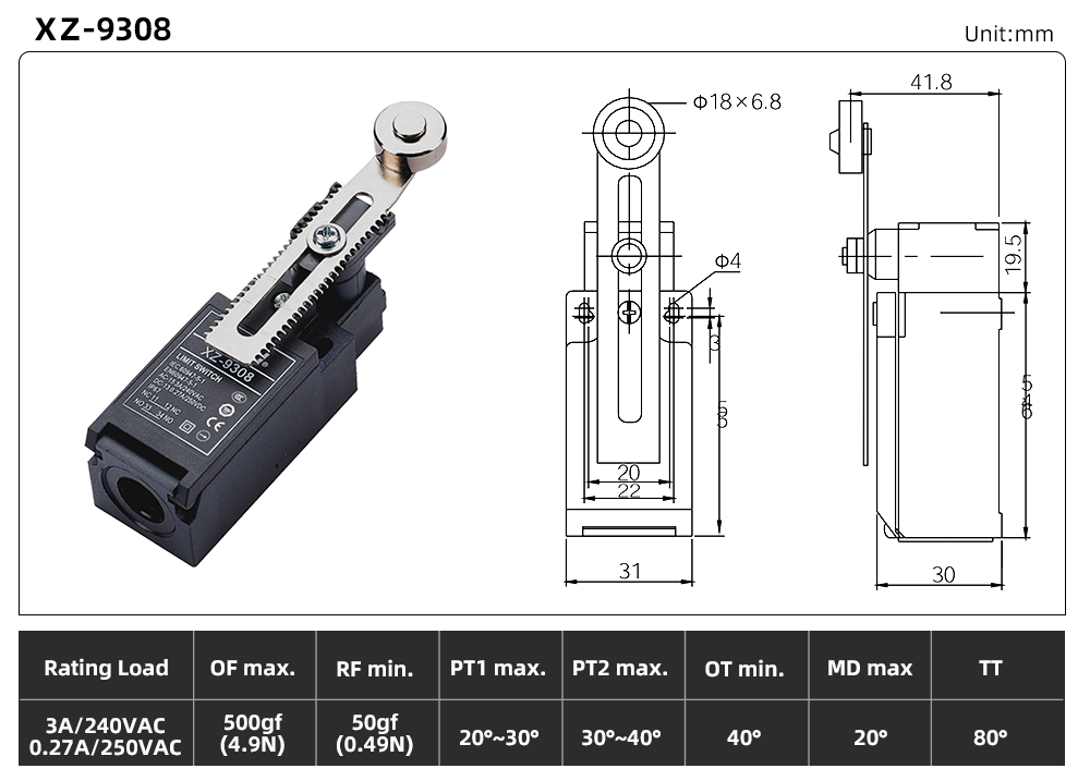 XZ-93 Series Limit Switch XZ-9308 dimension image