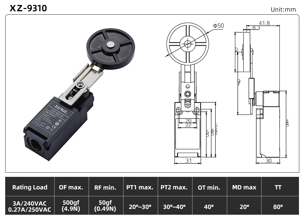 XZ-93 Series Limit Switch XZ-9310 dimension image