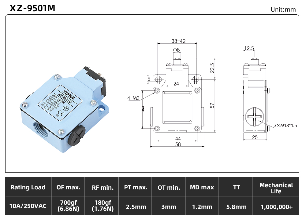 XZ-95 Series Limit Switch XZ-9501M dimension image