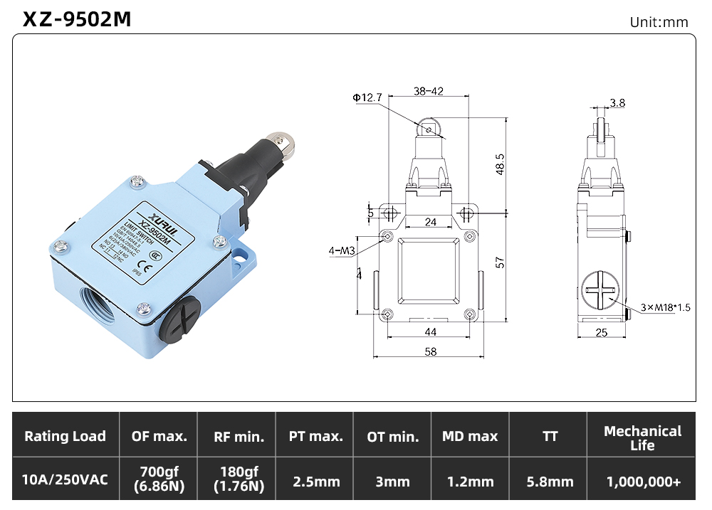 XZ-95 Series Limit Switch XZ-9502M dimension image